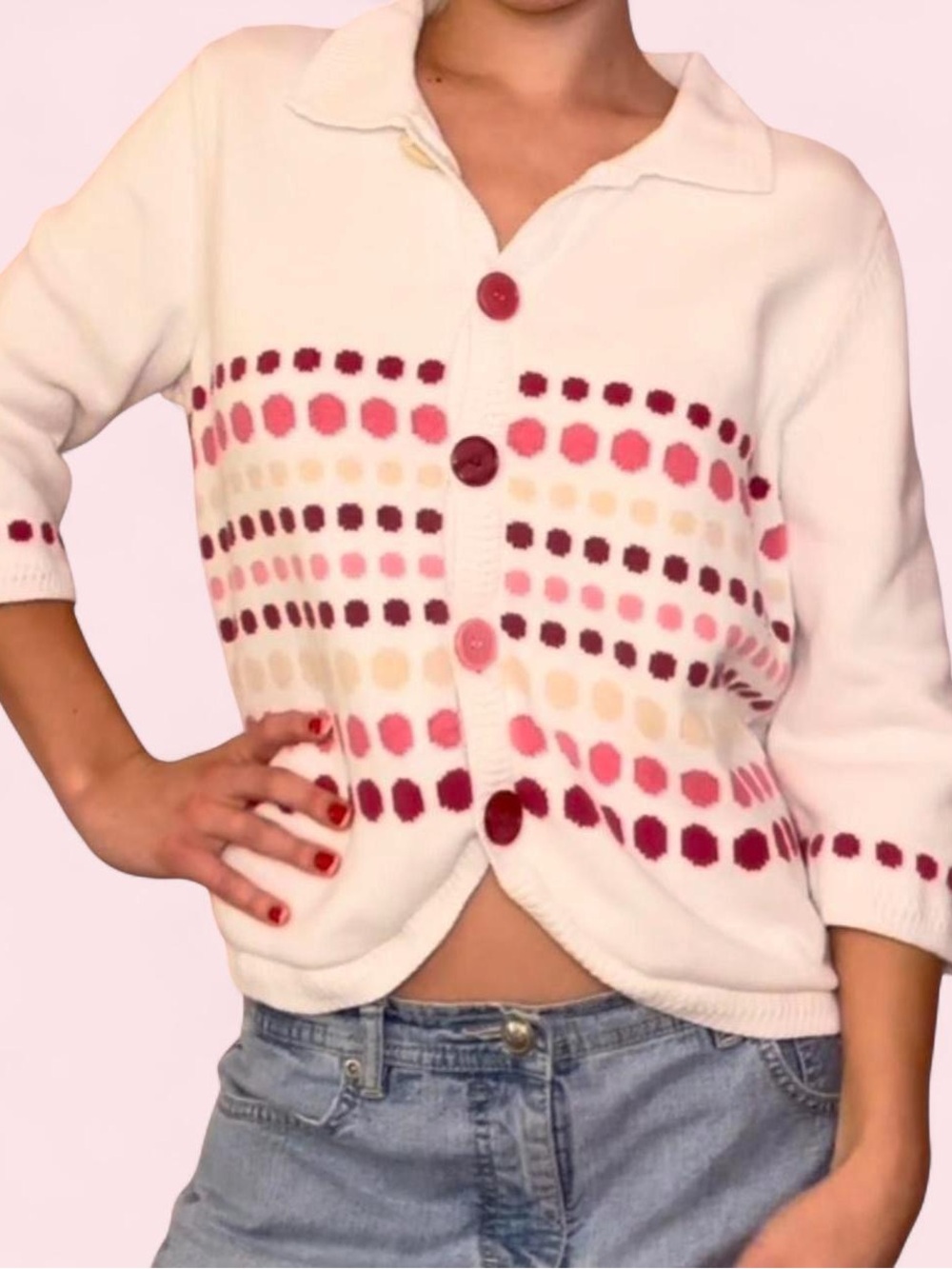 Y2K Christopher & Banks Polka Dot Knit Cardigan Sweater